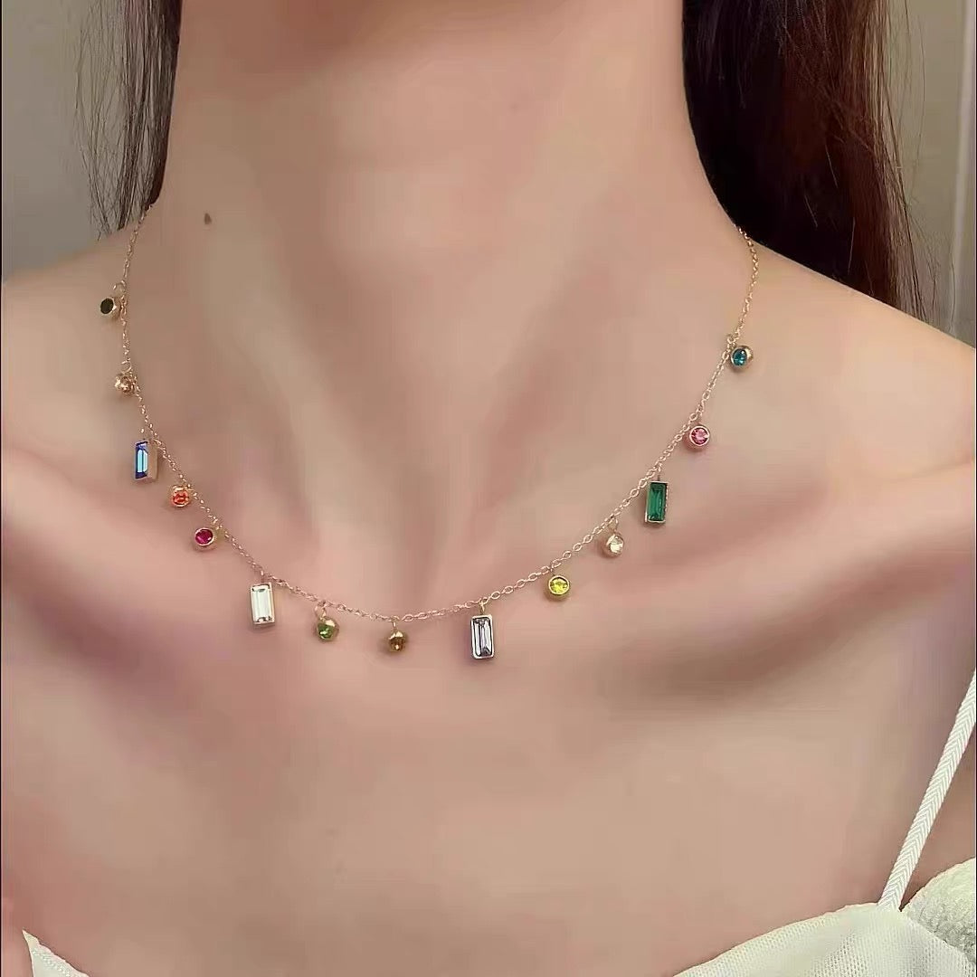 "Summer on the Danube" Colored Zircon Design Clavicle Necklace