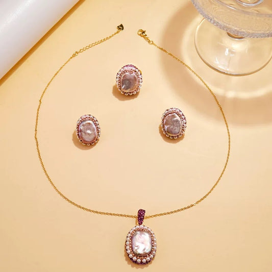 Natural Purple Baroque Style Pearl Necklace One Set