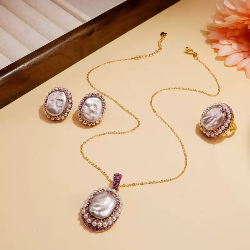 Natural Purple Baroque Style Pearl Necklace One Set