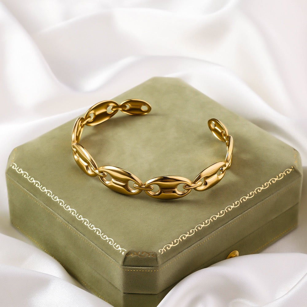 Gilded Coffee Bean Link Cuff Bangle