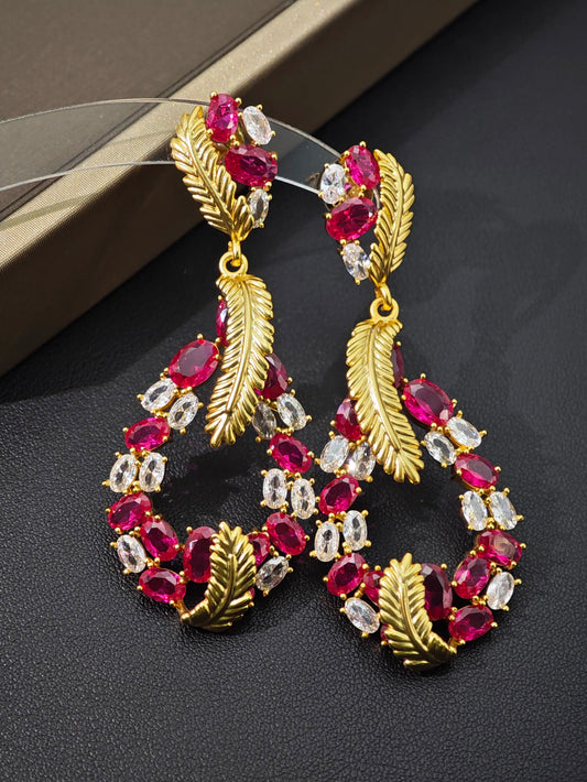 Vintage Rhinestone Feather Court Style Diamond Earrings