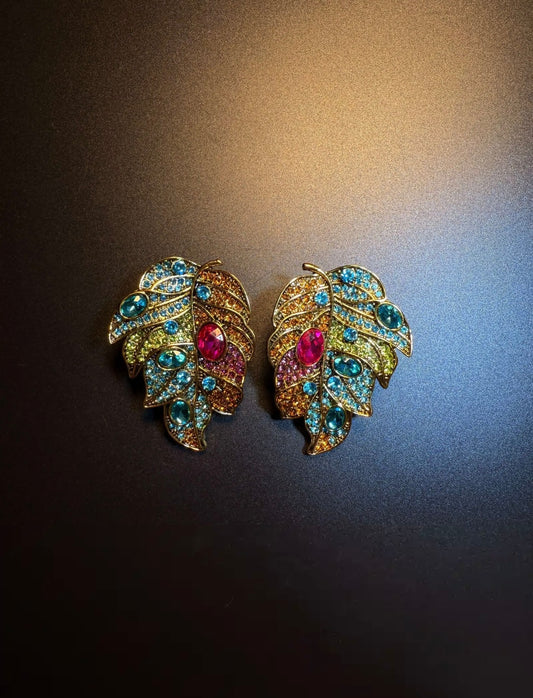Limited Multicolored Crystal Pavé Leaf Statement Earrings