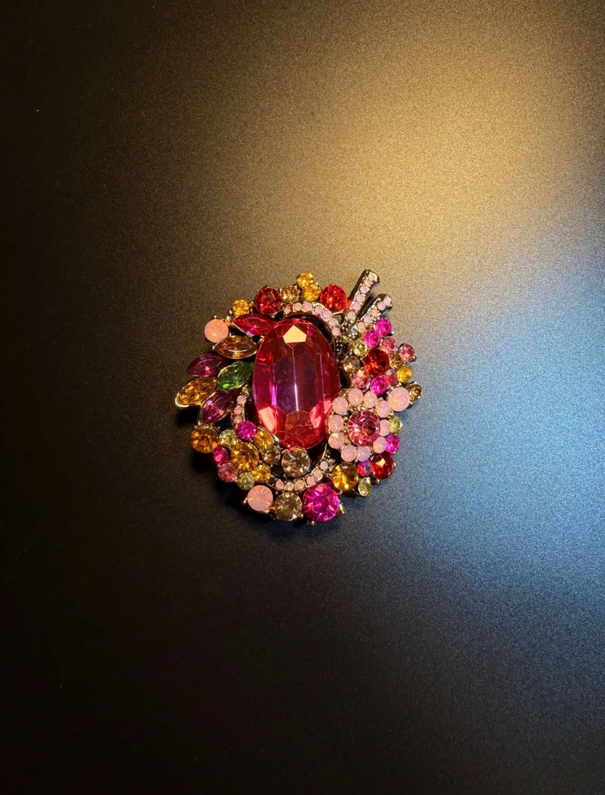 High-Drama Multicolored Gem Cluster Brooch