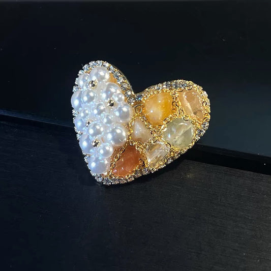 Handmade natural stone heart brooch