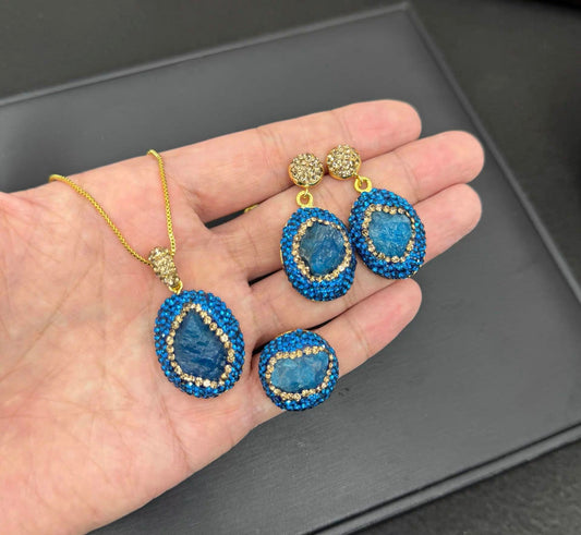 Blue Geode & Pave Crystal Set