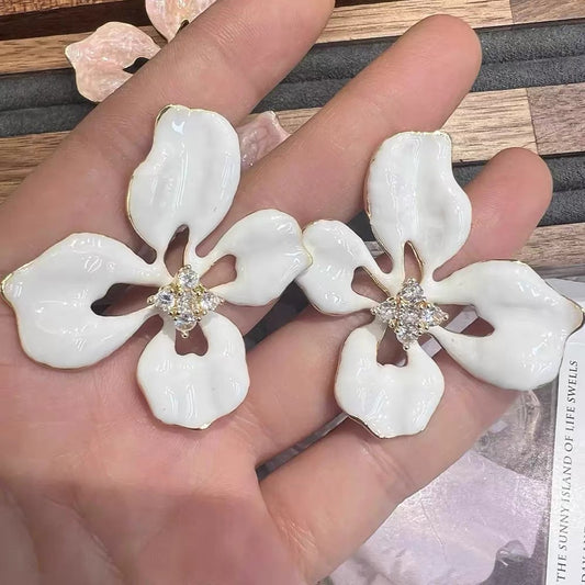 Vintage Luxury Enamel Iris Earrings