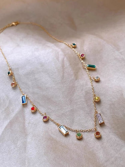 "Summer on the Danube" Colored Zircon Design Clavicle Necklace