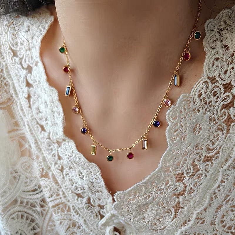 "Summer on the Danube" Colored Zircon Design Clavicle Necklace