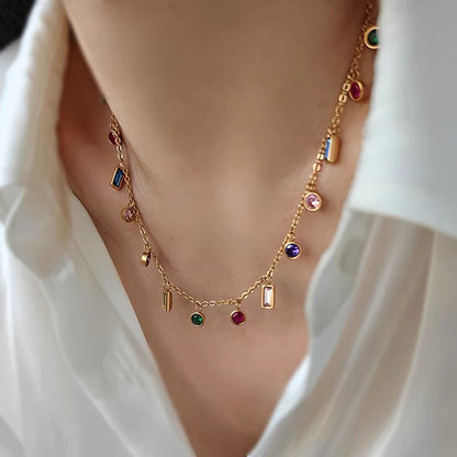 "Summer on the Danube" Colored Zircon Design Clavicle Necklace