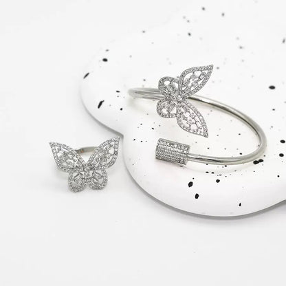 Vintage Zircon Openwork Butterfly Bangle and Ring Set 🦋