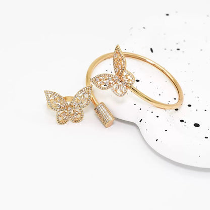 Vintage Zircon Openwork Butterfly Bangle and Ring Set 🦋
