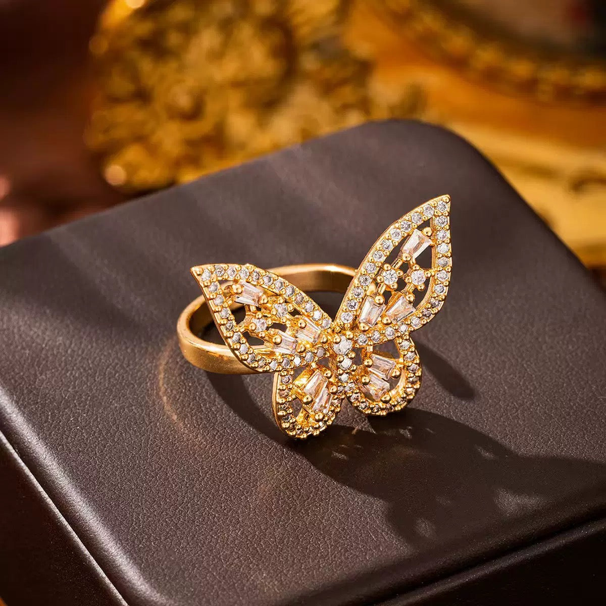 Vintage Zircon Openwork Butterfly Bangle and Ring Set 🦋