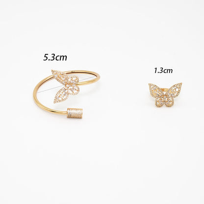 Vintage Zircon Openwork Butterfly Bangle and Ring Set 🦋