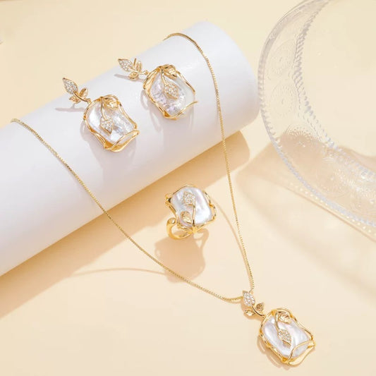 Mother-of-Pearl Rose Bud Jewelry Set