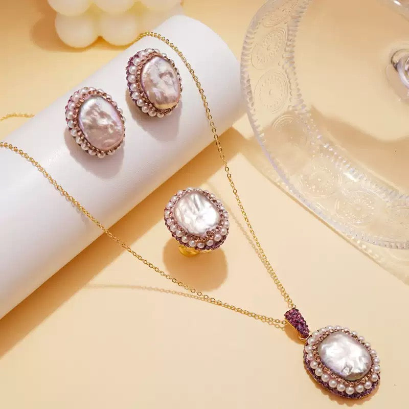 Natural Purple Baroque Style Pearl Necklace One Set