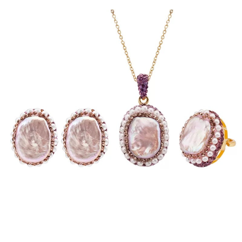 Natural Purple Baroque Style Pearl Necklace One Set