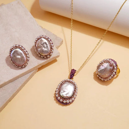 Natural Purple Baroque Style Pearl Necklace One Set