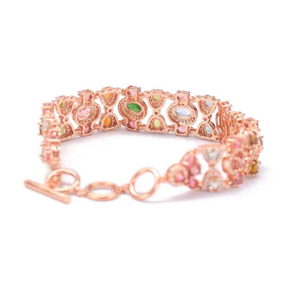 Rose Estate Ring Rainbow Diamond-Studded Natural Tourmaline Bracelet Set
