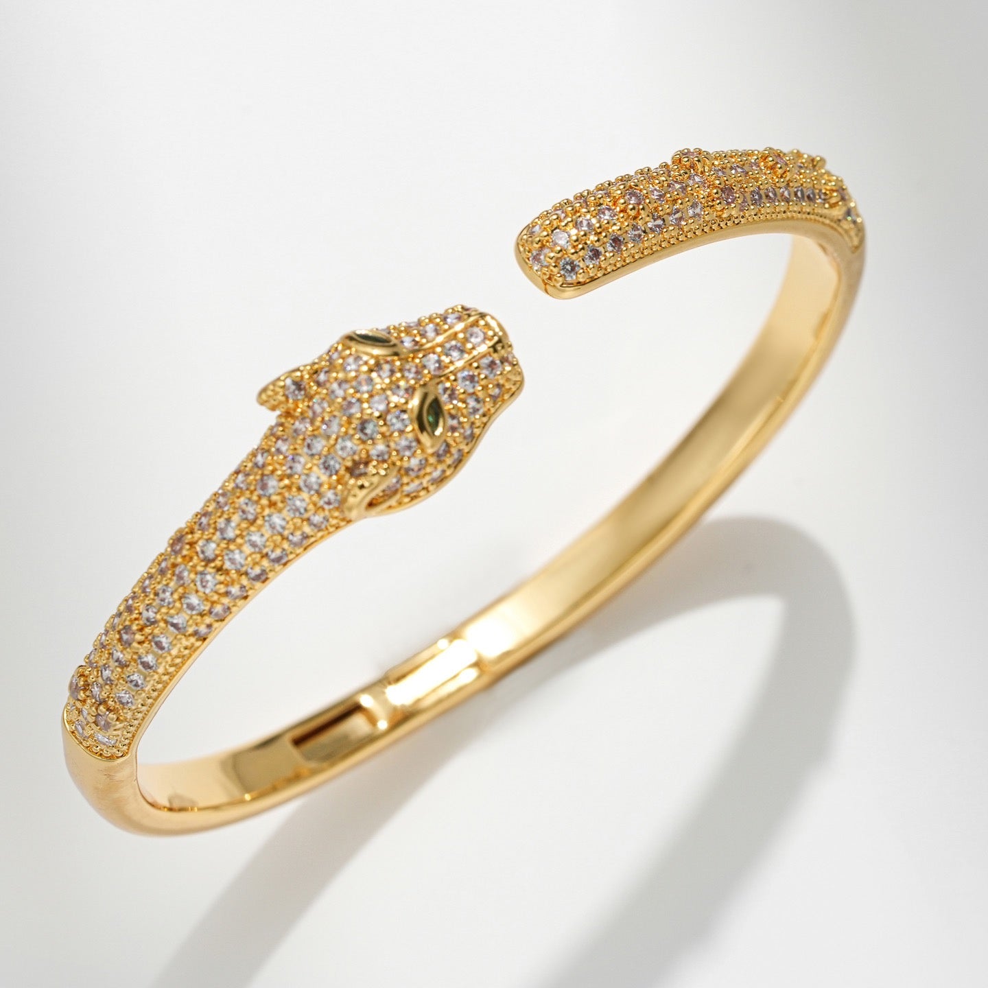 Pavé Crystal Panther Head Cuff Bracelet