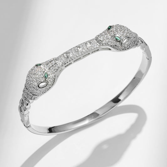 Pavé Crystal Panther Head Cuff Bracelet