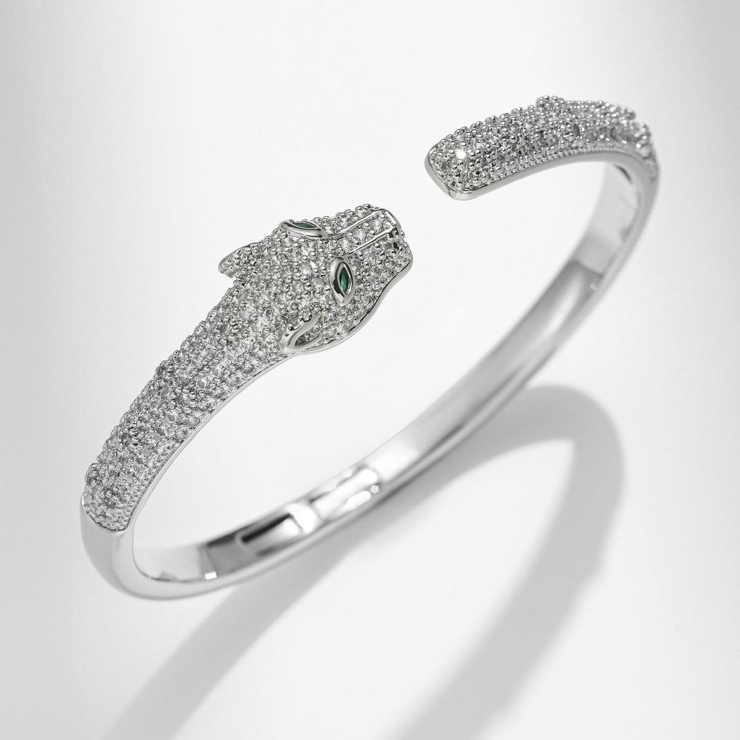 Pavé Crystal Panther Head Cuff Bracelet