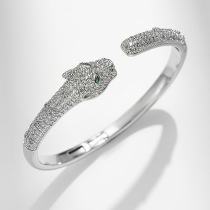 Pavé Crystal Panther Head Cuff Bracelet