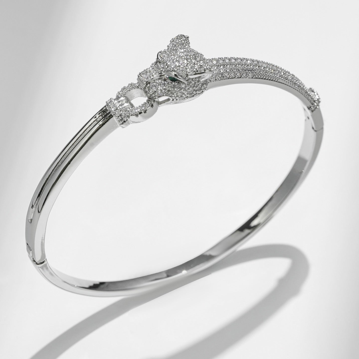 Pavé Crystal Panther Head Cuff Bracelet