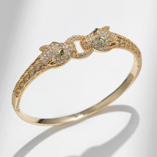 Pavé Crystal Panther Head Cuff Bracelet