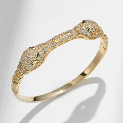 Pavé Crystal Panther Head Cuff Bracelet