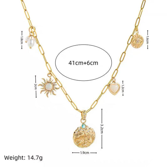 Evil Eye Pendant Heart Pearl Ocean Collarbone Gold Plated Necklace