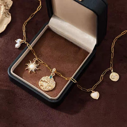 Evil Eye Pendant Heart Pearl Ocean Collarbone Gold Plated Necklace