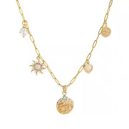 Evil Eye Pendant Heart Pearl Ocean Collarbone Gold Plated Necklace