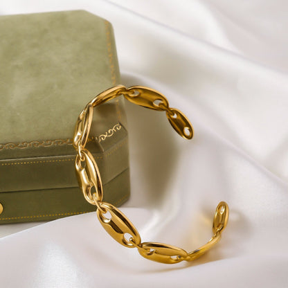 Gilded Coffee Bean Link Cuff Bangle