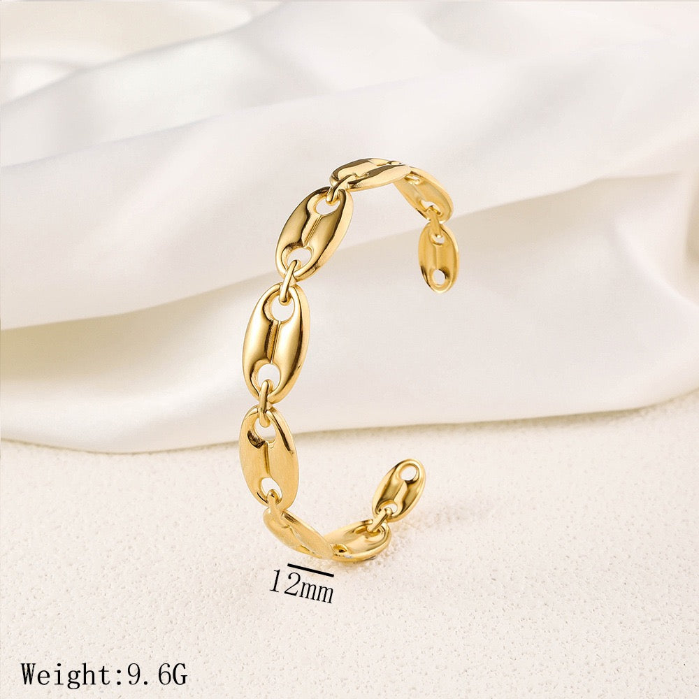 Gilded Coffee Bean Link Cuff Bangle