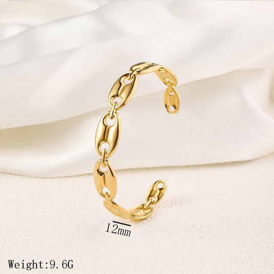 Gilded Coffee Bean Link Cuff Bangle