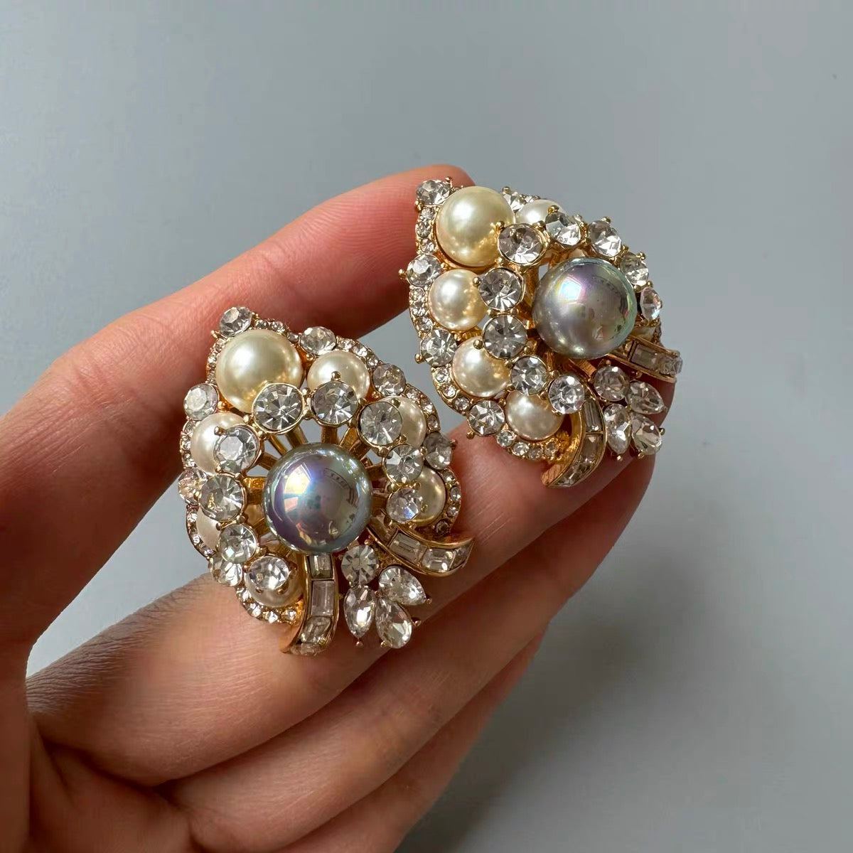 Vintage-Inspired Baroque Pearl & Crystal Cluster Earrings