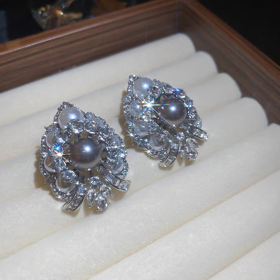 Vintage-Inspired Baroque Pearl & Crystal Cluster Earrings