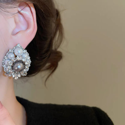 Vintage-Inspired Baroque Pearl & Crystal Cluster Earrings