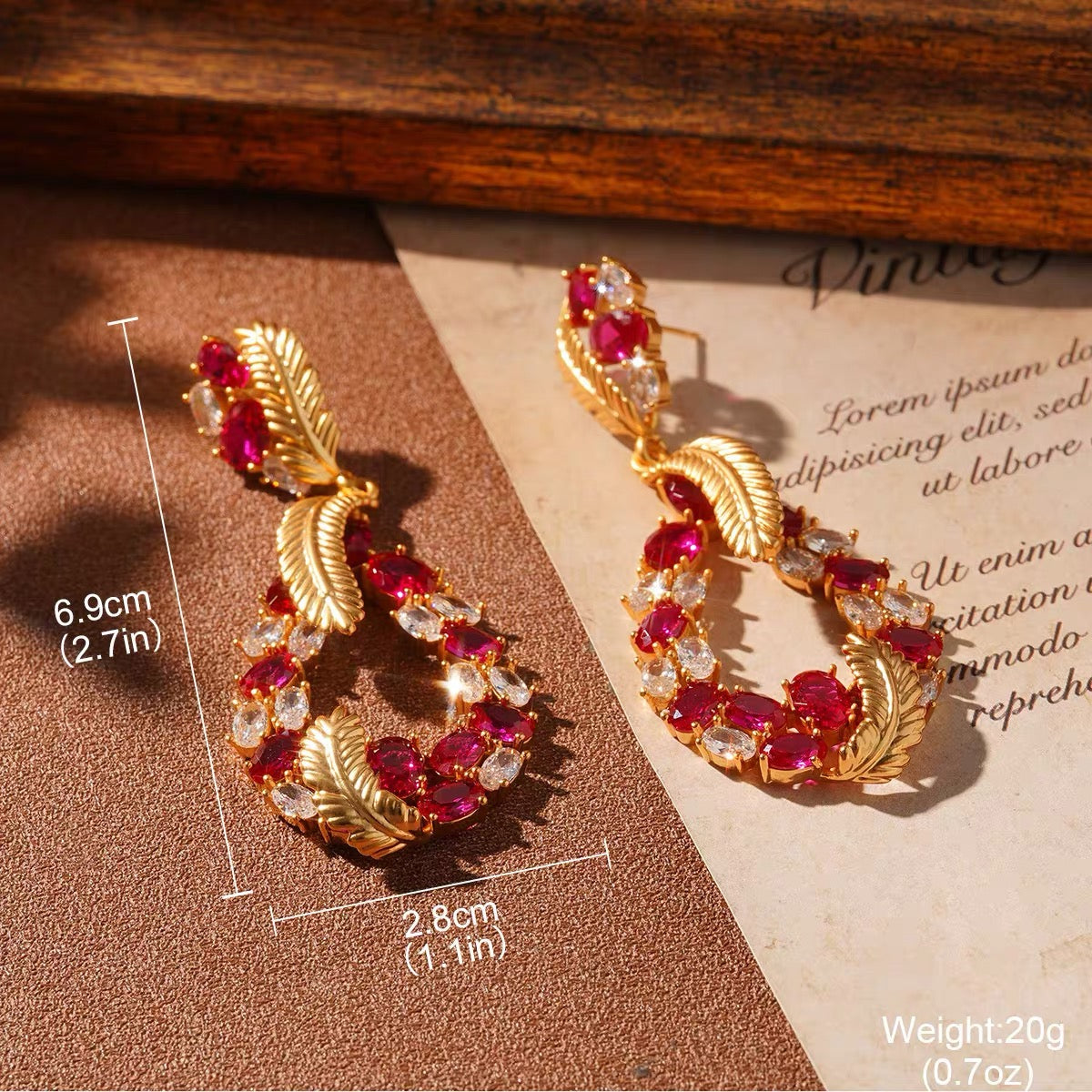 Vintage Rhinestone Feather Court Style Diamond Earrings