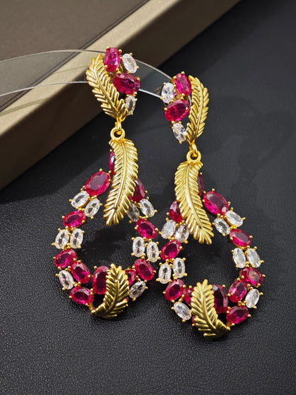 Vintage Rhinestone Feather Court Style Diamond Earrings