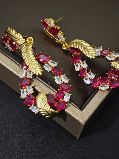 Vintage Rhinestone Feather Court Style Diamond Earrings