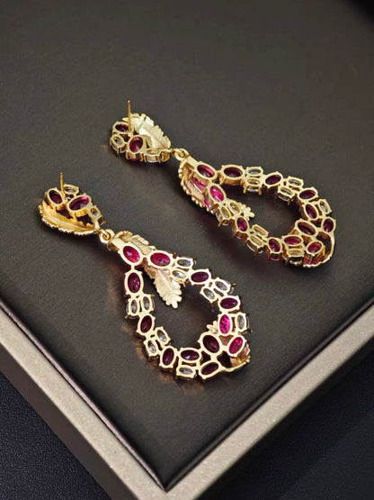 Vintage Rhinestone Feather Court Style Diamond Earrings