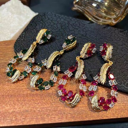 Vintage Rhinestone Feather Court Style Diamond Earrings