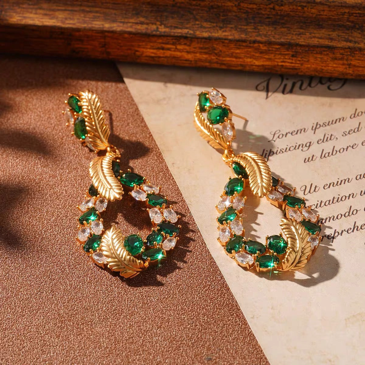 Vintage Rhinestone Feather Court Style Diamond Earrings