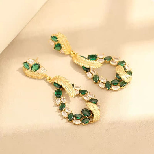 Vintage Rhinestone Feather Court Style Diamond Earrings