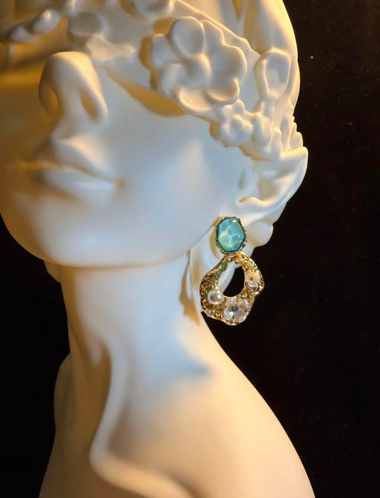 Limited edition water ripple blue pearl flower vintage earrings