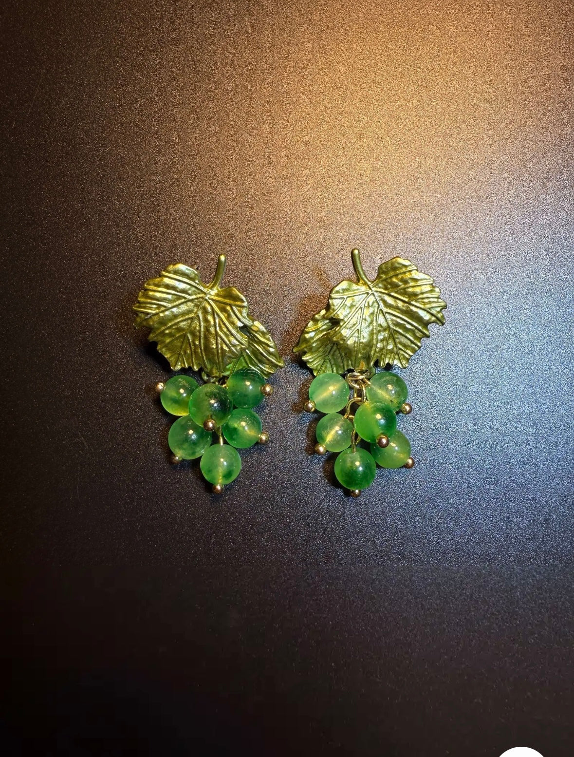 🍇 Gilded Grape Vine & Green Stone Cluster Earrings