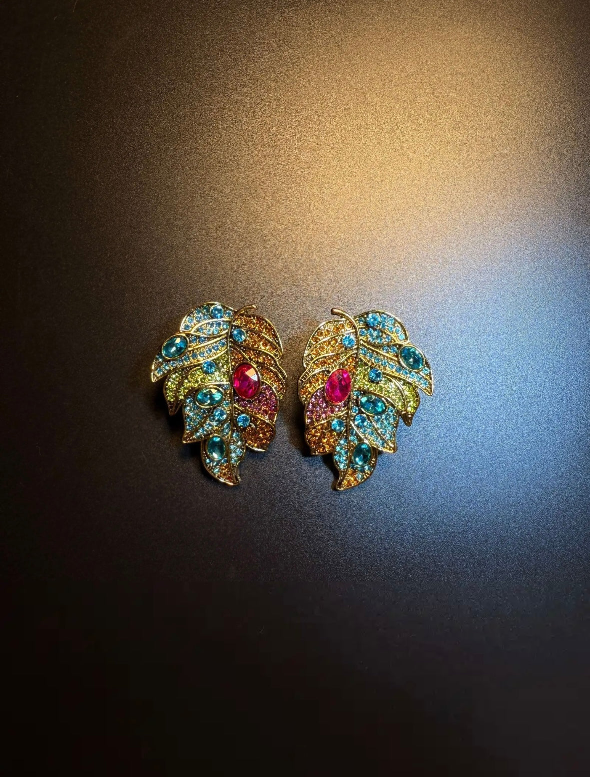 Limited Multicolored Crystal Pavé Leaf Statement Earrings