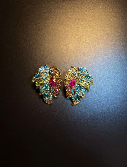 Limited Multicolored Crystal Pavé Leaf Statement Earrings