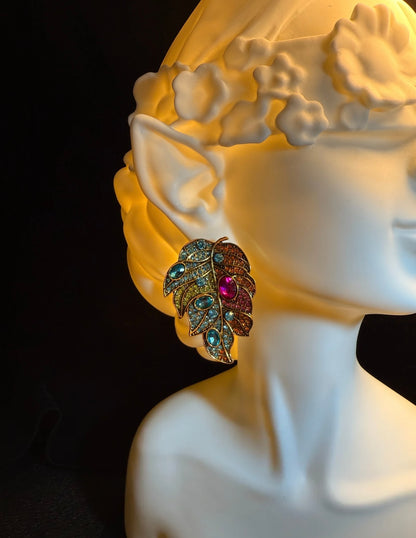 Limited Multicolored Crystal Pavé Leaf Statement Earrings